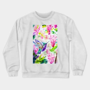 Hummingbird in flower garden Crewneck Sweatshirt